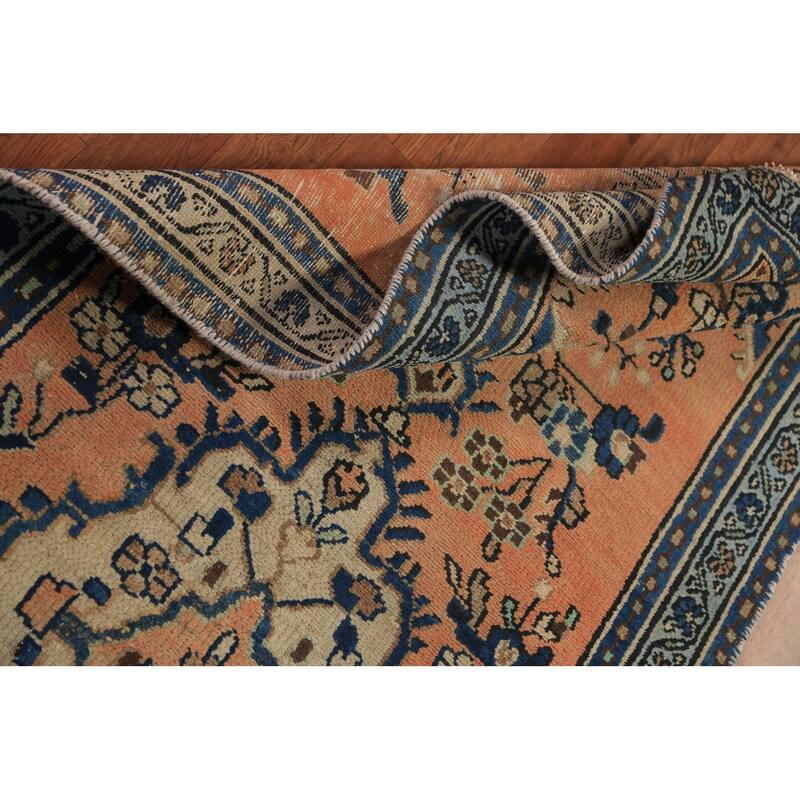 Orange Medallion Hamedan Persian Runner Rug Handmade Wool Carpet - 3'2"x 9'4"