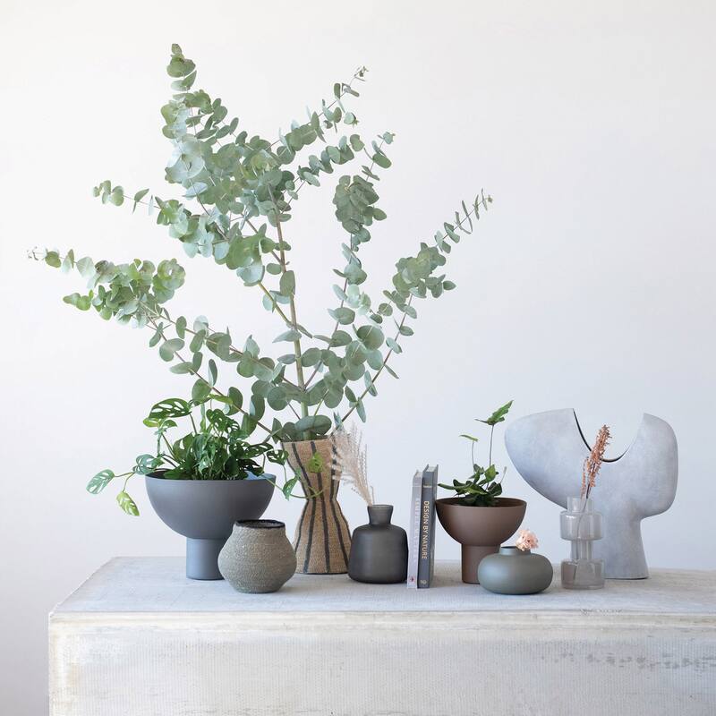 Decorative Metal Footed Bowl, Grey