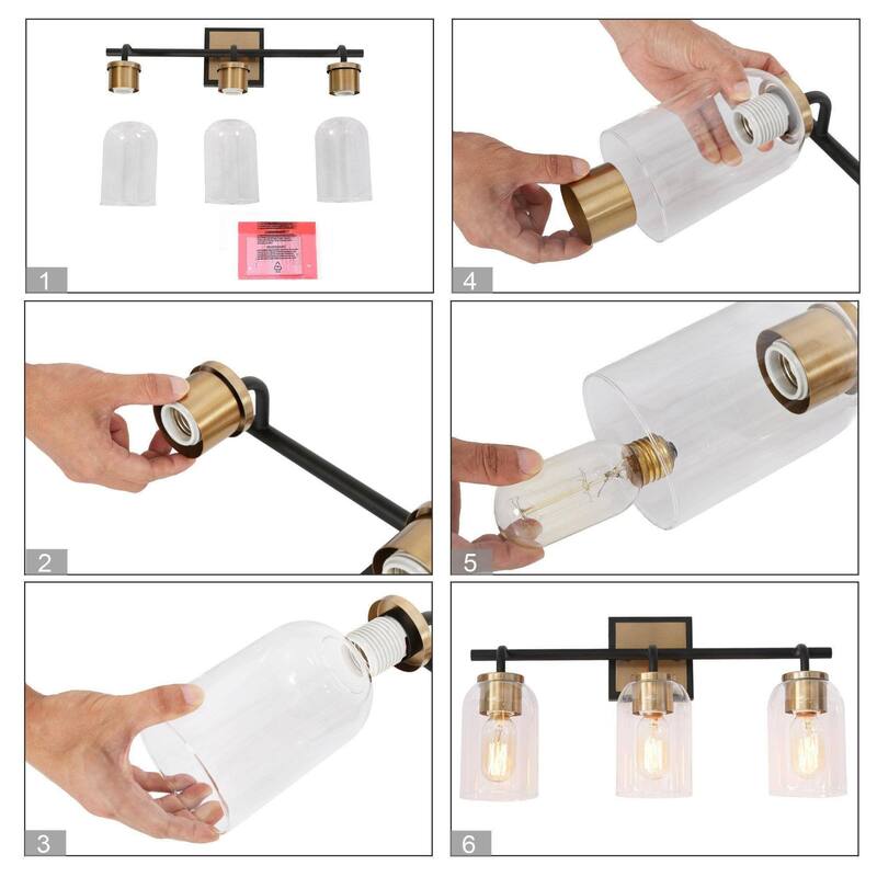 Modern Farmhouse Bathroom Vanity Light Black Gold Cylinder Glass Wall Sconce