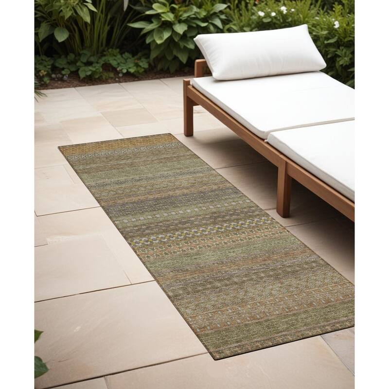 Pafi Stripe Weather Resistant Blended Style Outdoor Rug - 2' X 8' - Brown