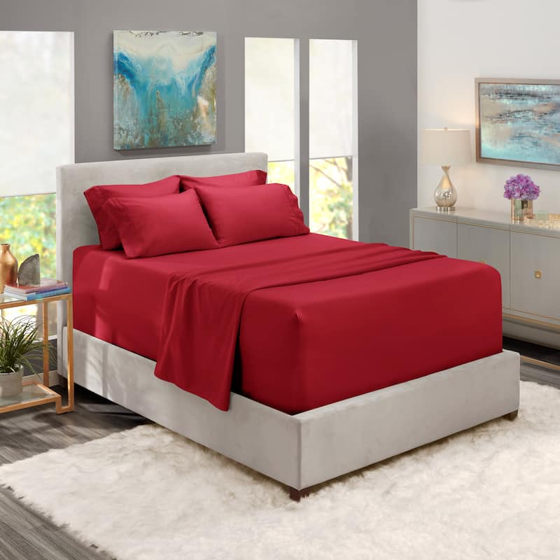 Empyrean Extra Deep Pocket Bed Sheet Set - Breathable, Super Soft Sheets with Extra Set of Pillowcases - Split King - Burgundy Red