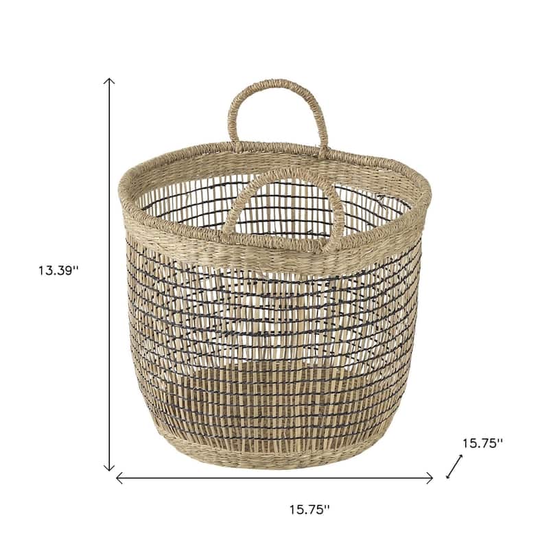 HomeRoots Set of Three Light Brown Wicker Basket - 15.748" W x 15.748" D x 13.3858" H
