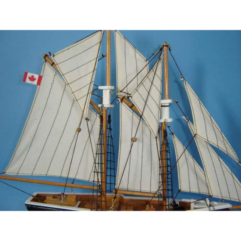 17" White Wooden Bluenose Model Sailboat Ideal for Nautical Decoration Accent - 17" L x 3" W x 14" H