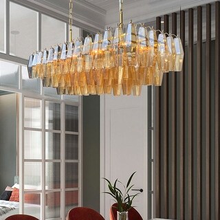 Chari　Amatera Ciara 8 Light Rectangular Linear Amber Glass Chandelier. - Brass