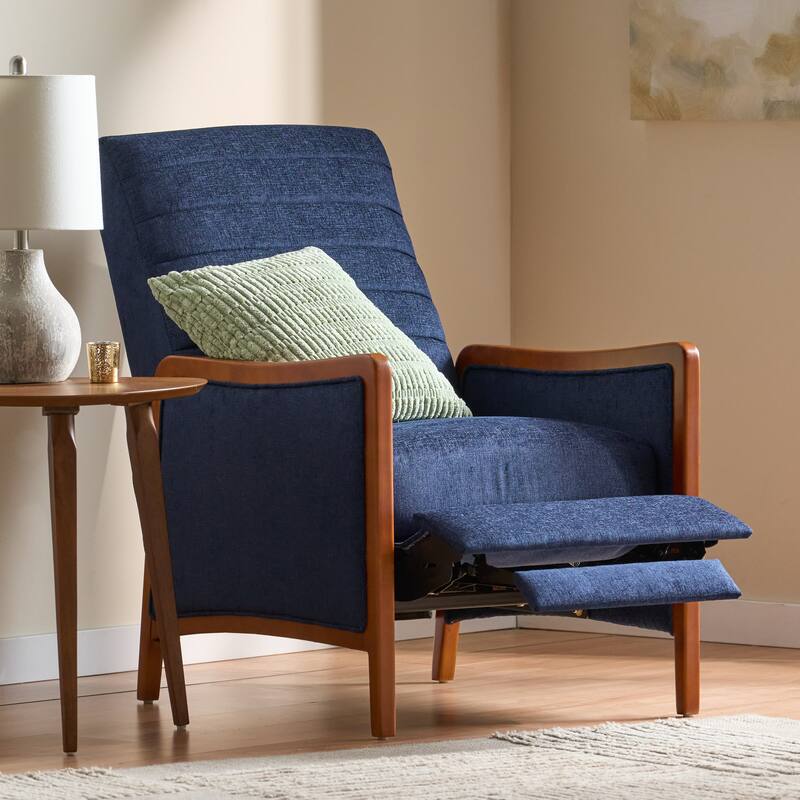 Mid-Century Modern Fabric Channel Stitch Recliner, Pushback, Wooden Frame