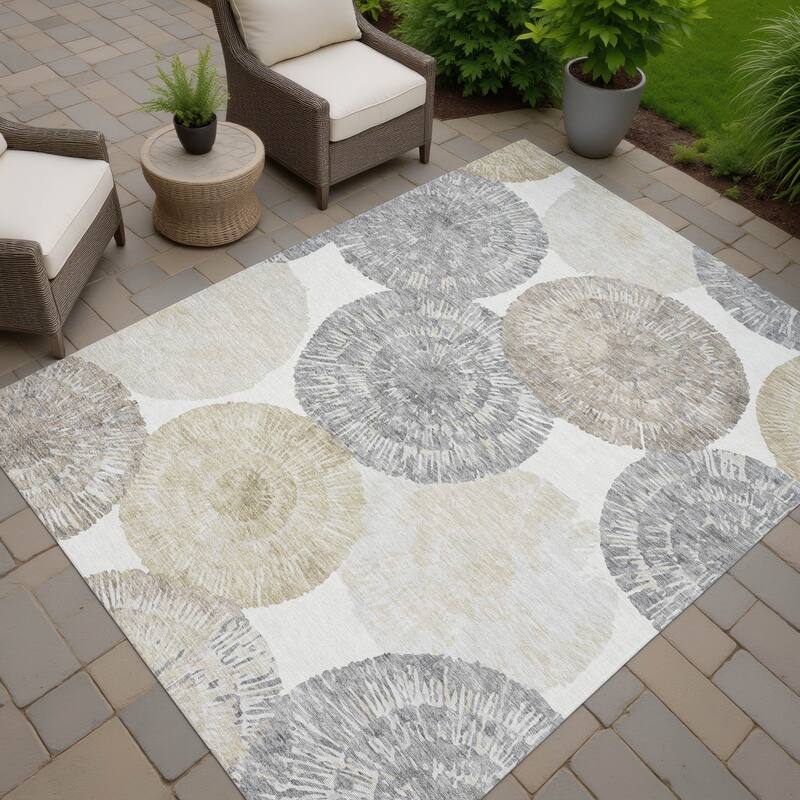 Machine Washable Indoor/ Outdoor Contemporary Devaughn Chantille Rug - Linen - 9' x 12'