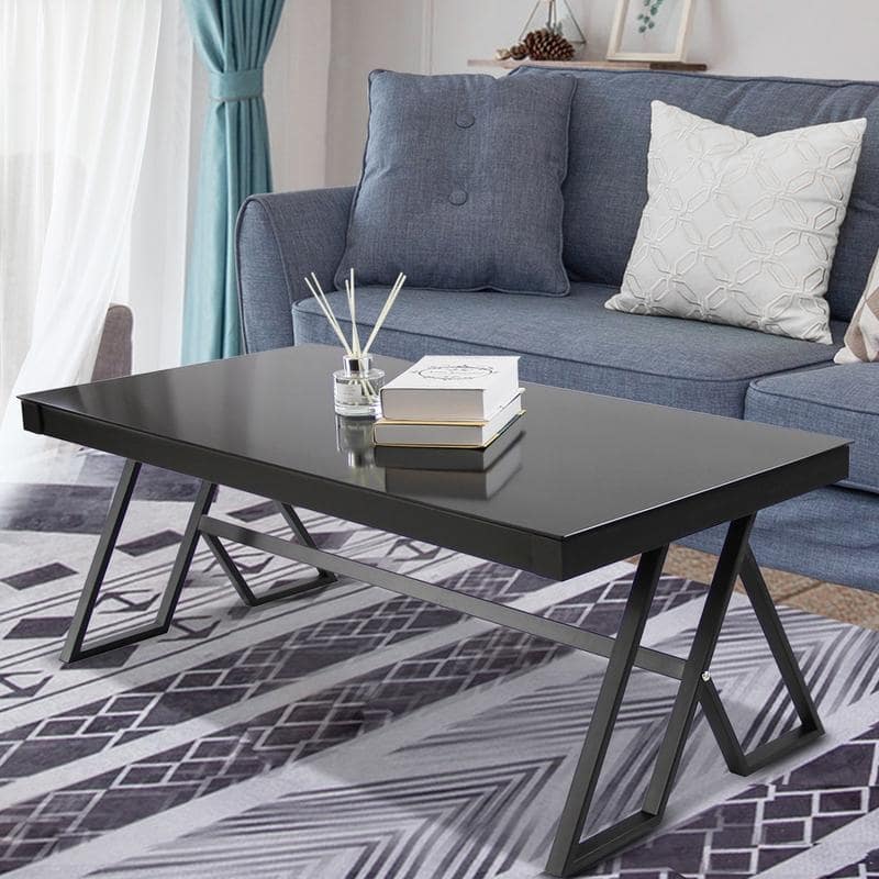 46" Rectangle Coffee Table with Tempered Glass top and Legs, Modern Table for Living Room