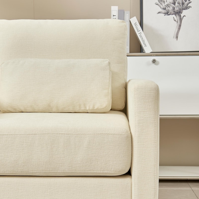 Beige Modern 31.49" Chenille Upholstered Arm Chair with Solid Wood Frame for Living Room