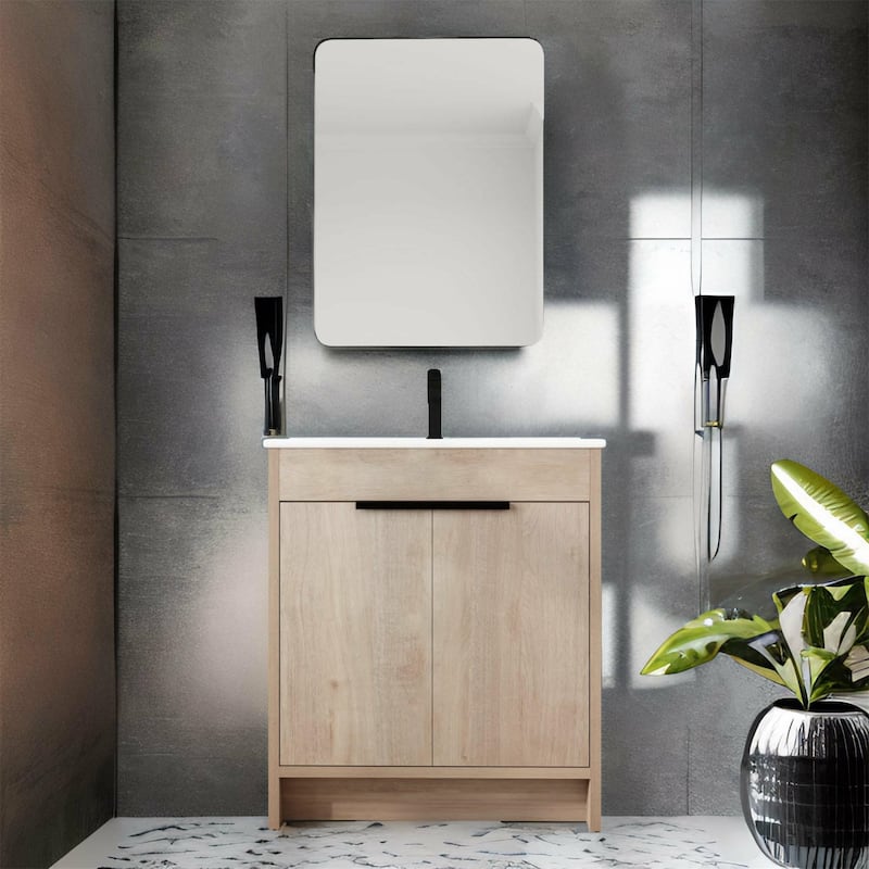Plain Light Oak 30 Inch Freestanding Bathroom Vanity with Sink