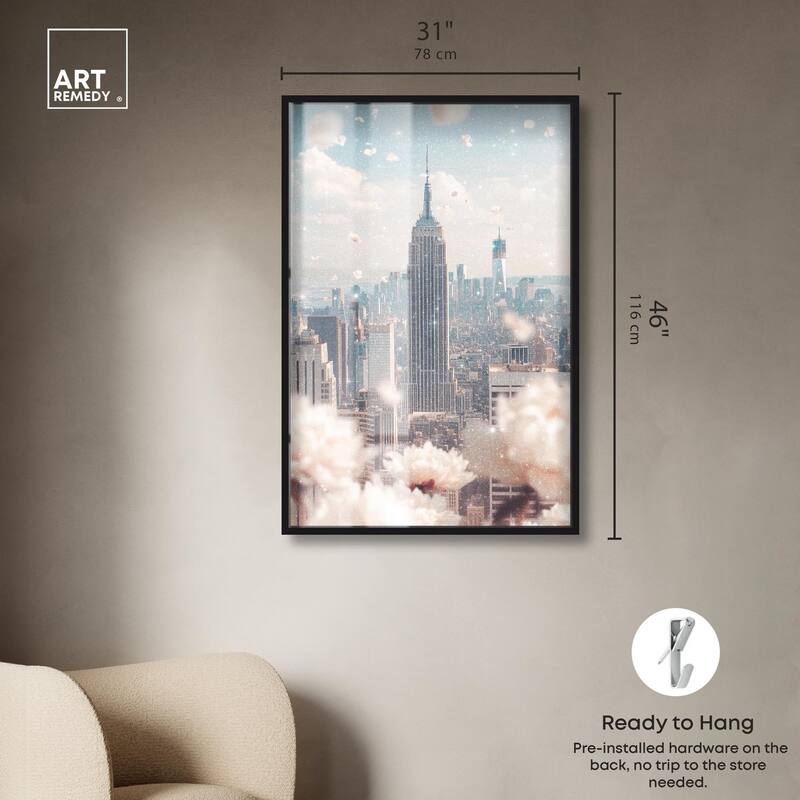 Peonies Over New York Shadowbox by Art Remedy