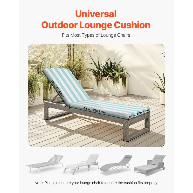 Set of 2 Outdoor Chaise Lounge Chair Cushions with Thick Foam Support Water and Fade Resistant - 80” x 26” x 3.85”