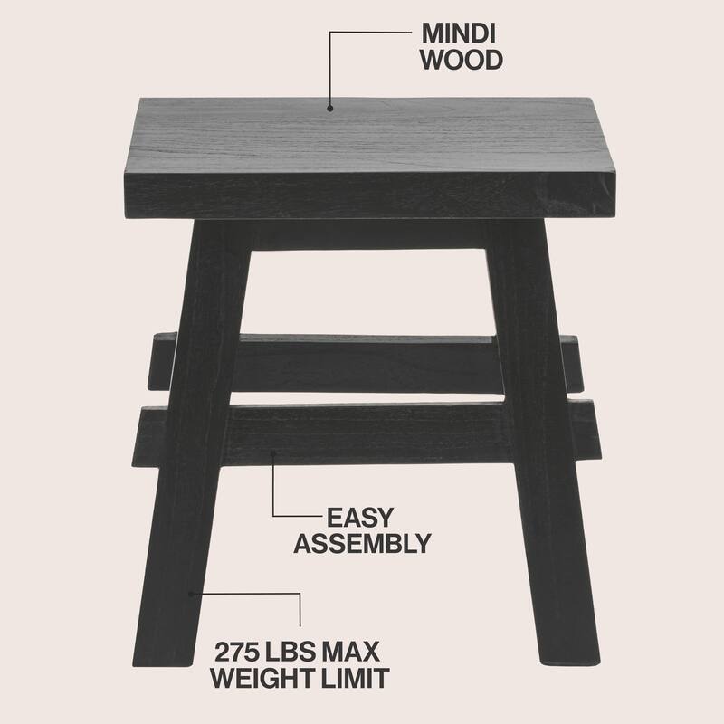 JONATHAN Y Revine Rustic Farmhouse Solid Mindi Wood Handcrafted Accent Stool