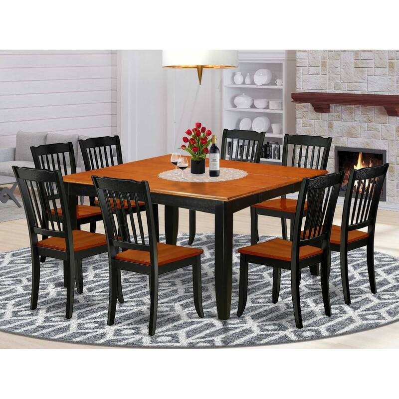 Gothic Dining Set 9Pc Square Table W/ Leaf & 8 Chairs - Grandeur Design