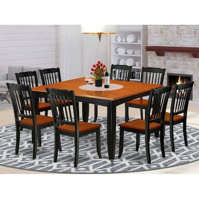 Gothic Dining Set 9Pc Square Table W/ Leaf & 8 Chairs - Grandeur Design
