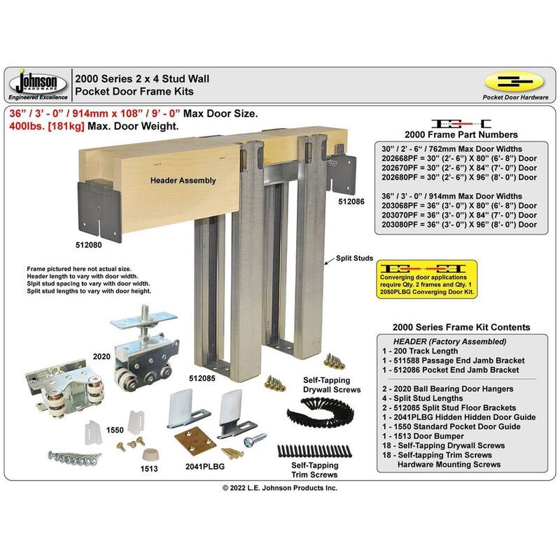 Johnson Hardware 203070PF 2000HD Series 36" x 84" Pocket Door Frame