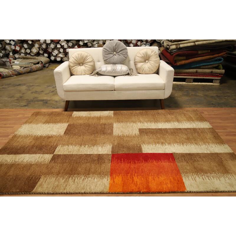 Hand Knotted Oriental 100% Wool Carpet Modern Modern Brown Gabbeh Area Rug - 7' 10'' X 5' 7''