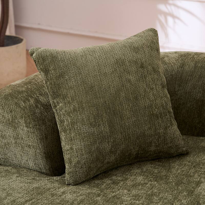 Crescent-Shaped Modular Sofa for Apartments, Chenille Low-Back Deep-Seat Sofa, Small Compression Sofa with Pillows