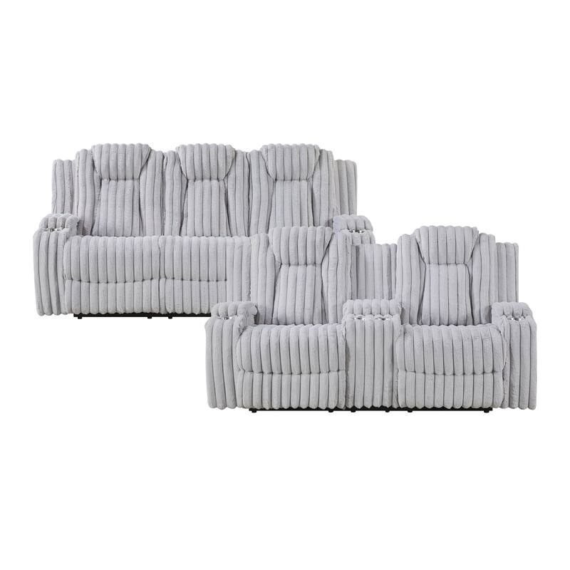 Brynda Corduroy 2-Piece Manual Double Reclining Sofa Sets - Light Gray