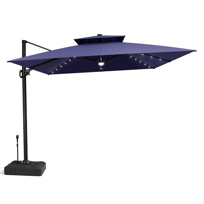 11 FT Outdoor Solar-Powered LED Light Aluminum Patio Cantilever Umbrella with Base