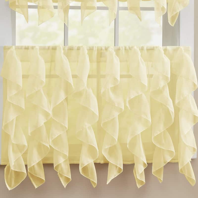 Sweet Home Collection Sheer Voile Vertical Ruffle Window Kitchen Curtains - Tier & Valance