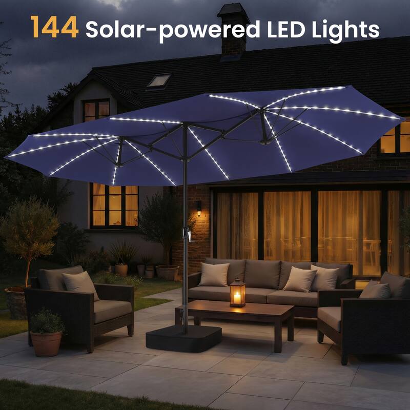 Crestlive Products 15ft Rectangular Double-sided Outdoor Market Umbrella Solar LED Lighted Patio Umbrella
