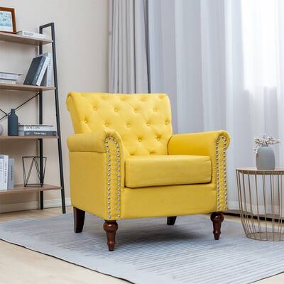 Modern Accent Linen Fabric Arm Chair Tufted Club Sofa Yellow - 21" x 33"