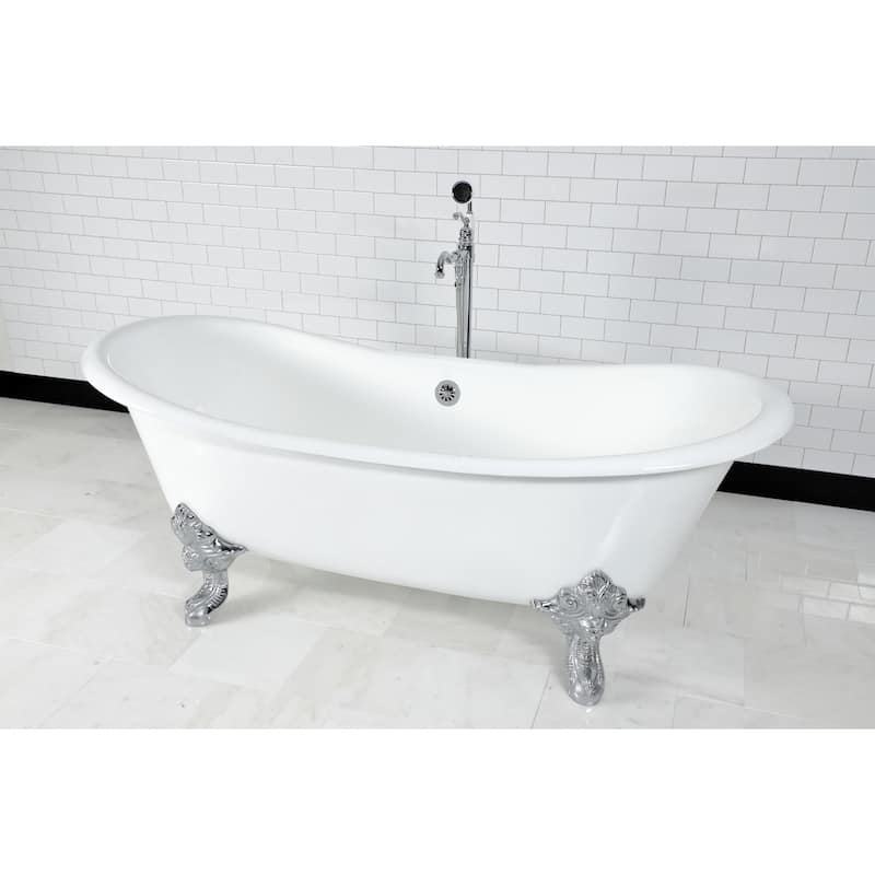 Kingston Brass Aqua Eden 72 Clawfoot Cast Iron Soaking Tub with Center