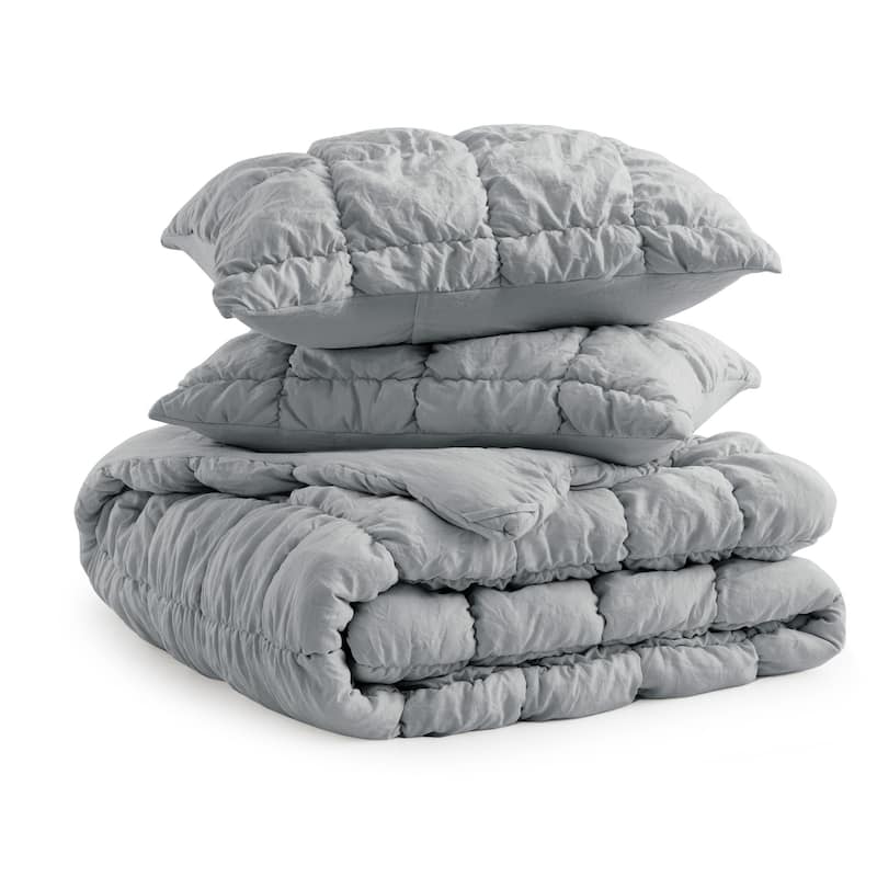 Puff Quilting Comforter Set with Pillowcases, Modern All Season Puffy Bedding Set