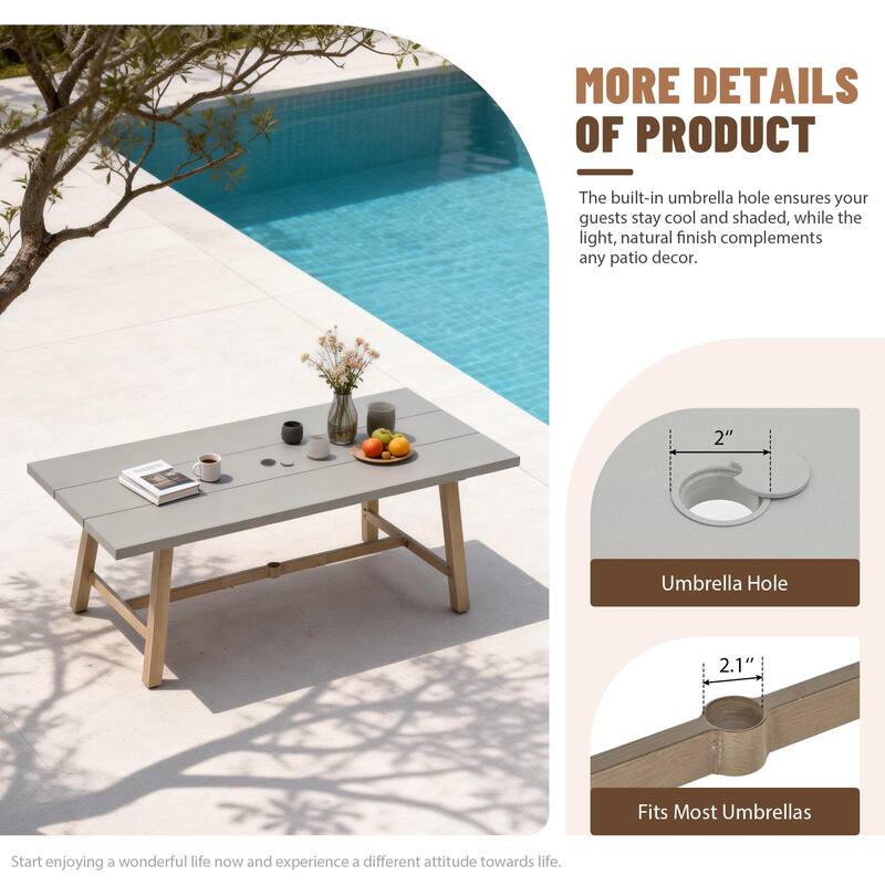 Aluminum Outdoor Dining Table with Umbrella Hole, Weather-Resistant Patio Table for Backyard, Garden, Poolside, and Balcony