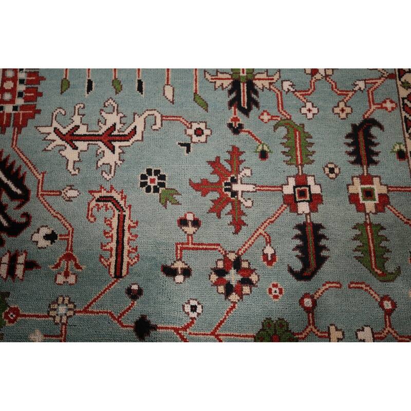 Light Blue & Ivory Oushak Indian Large Rug Hand-Knotted Wool Carpet - 11'11"x 14'3"