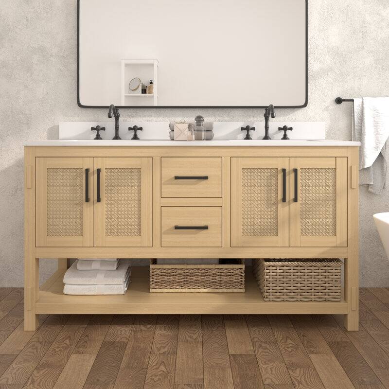 Acroma - 60'' Double Bathroom Vanity With Stone Top - Natural