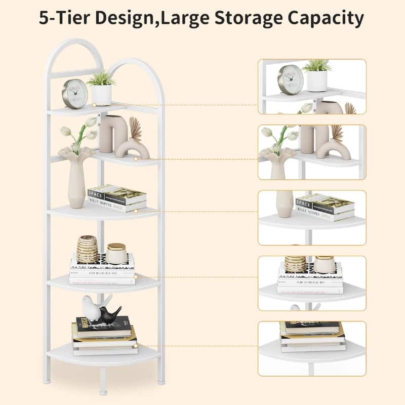 5-Tier Corner Bookshelf - 12.6"D x 12.6"W x 50"H