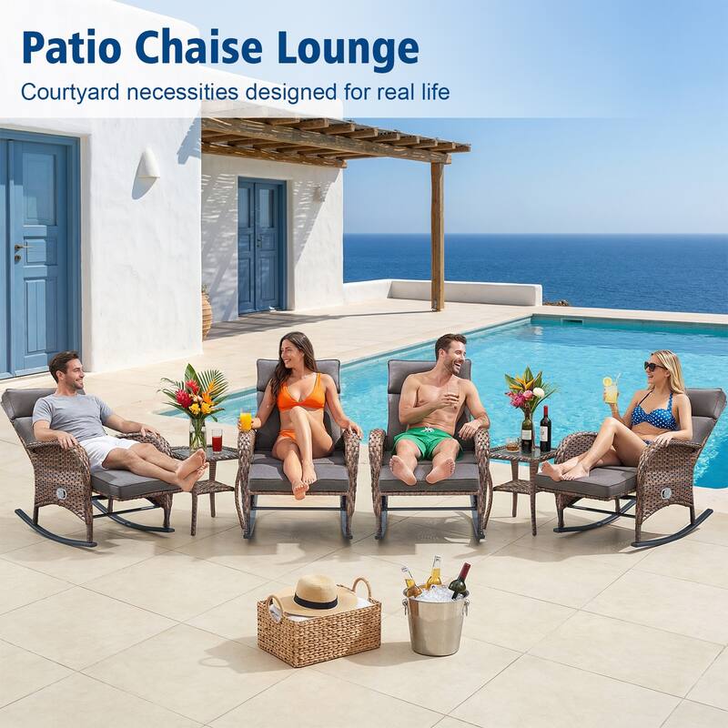 Pocassy Outdoor Patio Rocking Lounge Chairs with Adjustable Backrest Set.