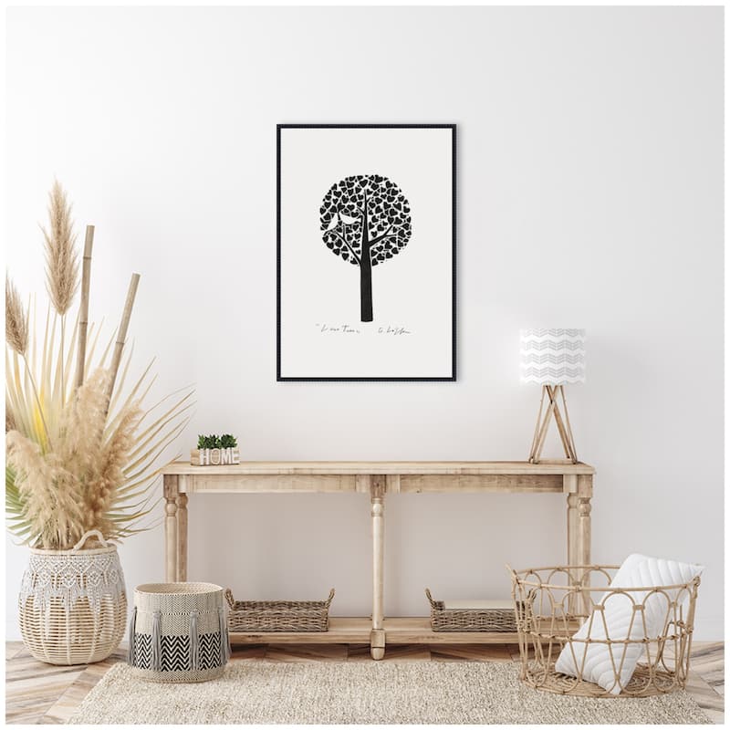 Kate and Laurel Sylvie Black and White Love Tree Linocut Framed Canvas by Giuliana Lazzerini