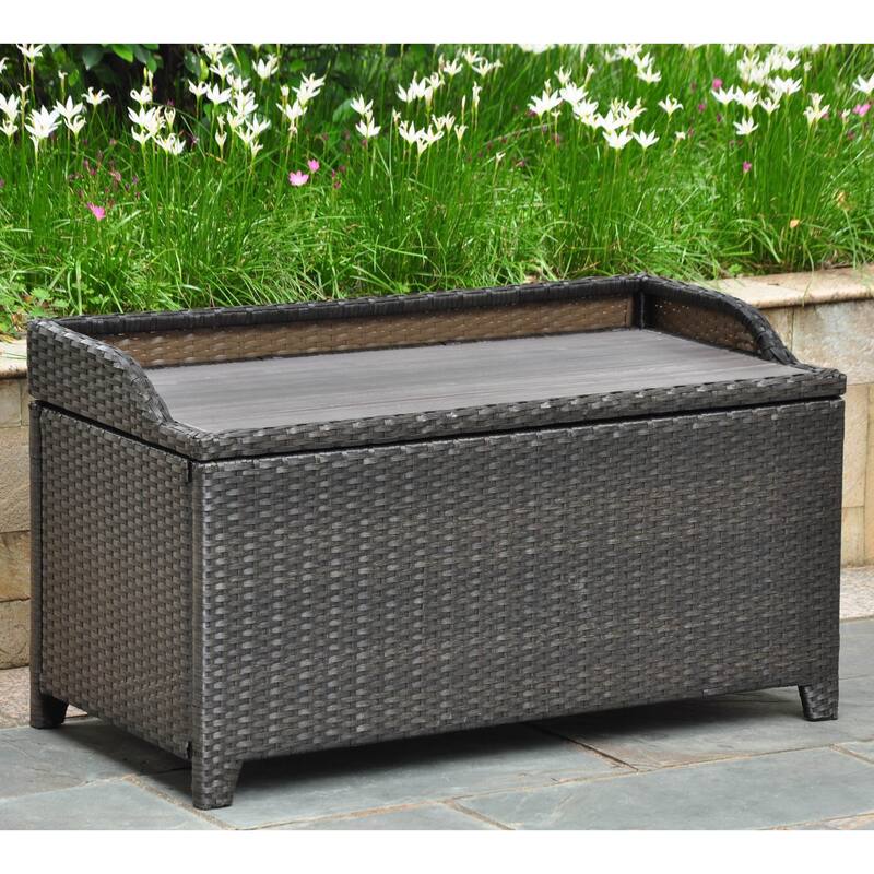 Barcelona Resin Wicker/Aluminum Outdoor Storage Bench - Antique Black