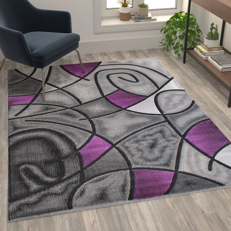 Modern Olefin Accent Area Rug - Abstract Pattern - 5' x 7' - Purple