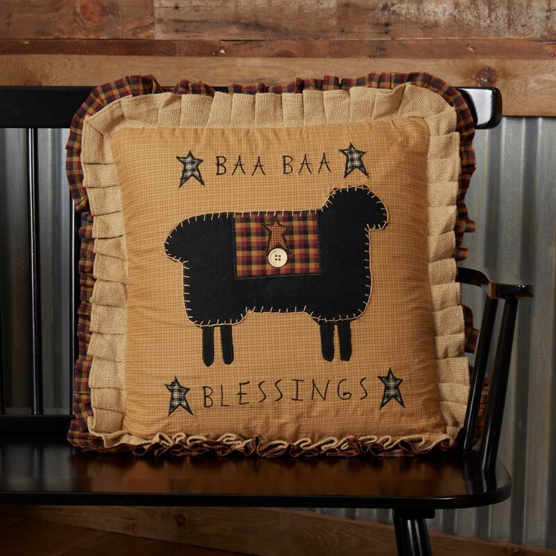 Heritage Farms Baa Baa Blessings Pillow 18x18 - Accent - Pillow 18x18 - Polyester - Mustard/Raven/Burgundy