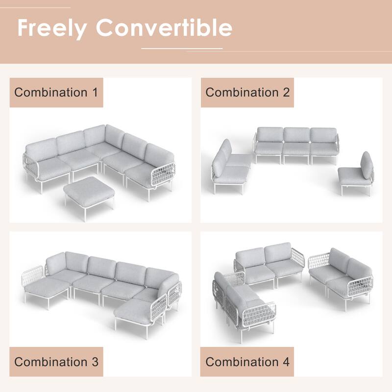Outdoor Patio Sectional Sofa Set Cushioned Conversation Seating Set