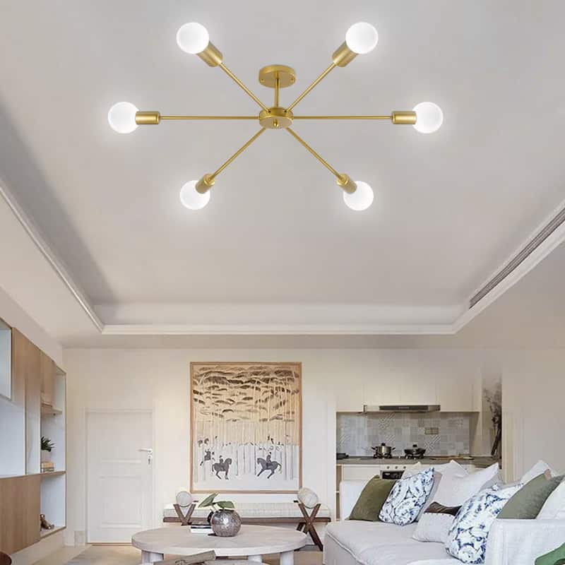 22.44 in. 6-Light Modern Semi- Flush Mount Ceiling Light with No Bulbs Included - 22.44''