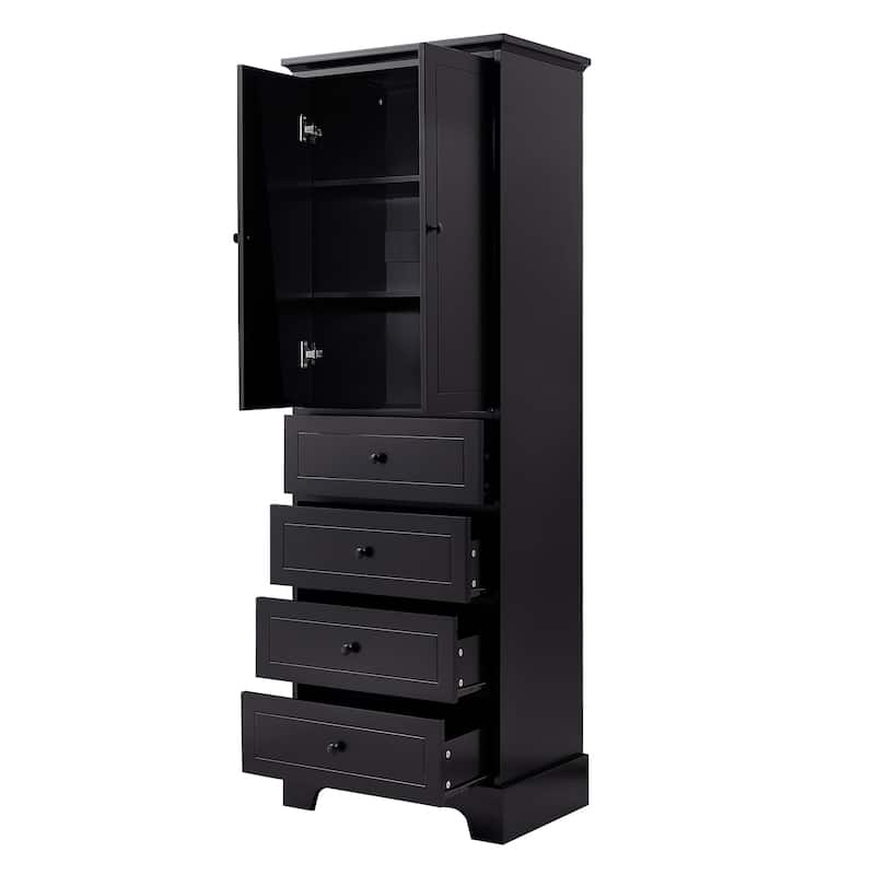 Roomfitters Storage Cabinet with 2 Doors 4 Drawers Adjustable Shelf Freestanding Painted MDF for Bathroom or Office