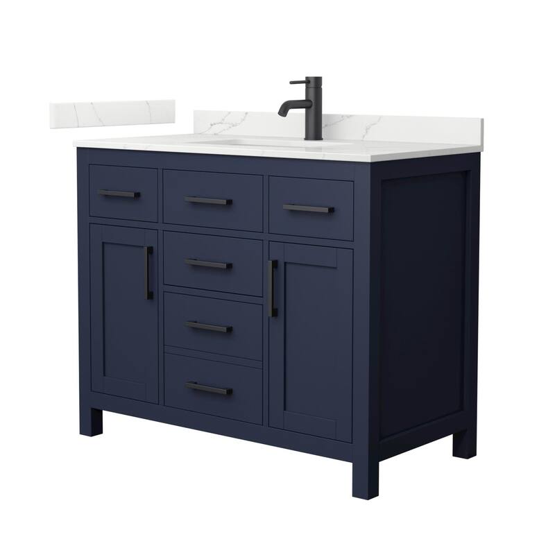 Wyndham Collection WCG2424-42S-QTZ-UNSMXX Beckett 42" Free Standing - Dark Blue / Giotto Quartz Top / Matte Black