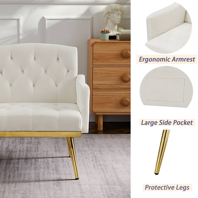 Velvet Accent Chair, Comfy Tufted Upholstered Armchair, Gold Legs - 28.7“W