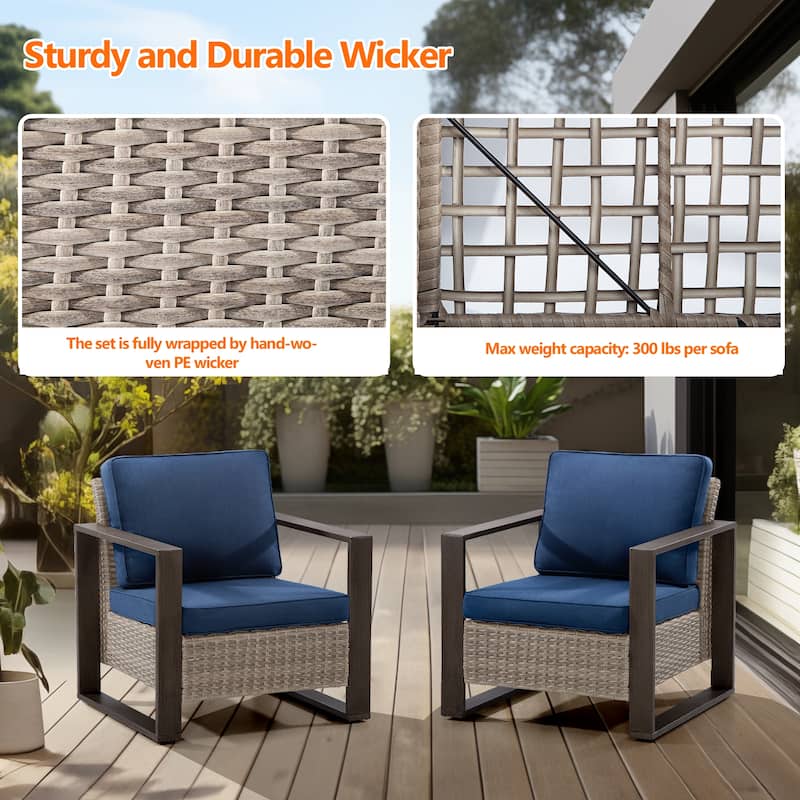 Cozywor 2-Piece Patio Wicker Outdoor Lounge Chair with Metal Frame and Cushions