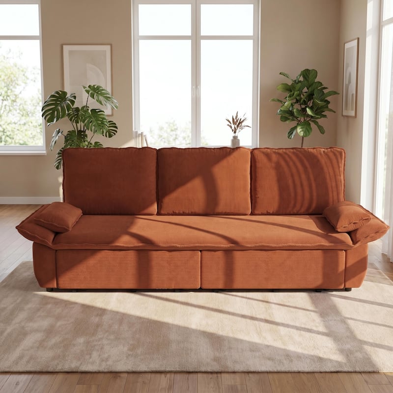Homy Casa 73.2''/94.5" Queen/King Pull Out Sofa Bed, 3-in-1 Corduroy/Velvet Sleeper Couch