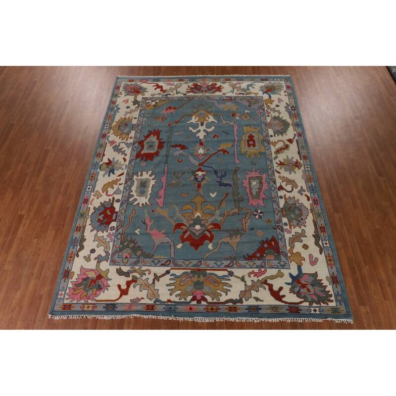 Blue Oushak Oriental Area Rug Handmade Wool Carpet - 9'2"x 11'11"