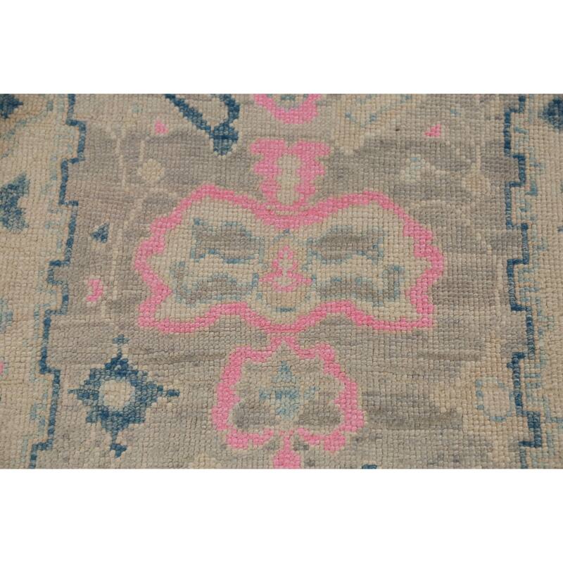 Hand Knotted Oriental 100% Wool Carpet Transitional Geometric Greys & Charcoal Oushak Runner Rug - 10' 0'' X 3' 3''