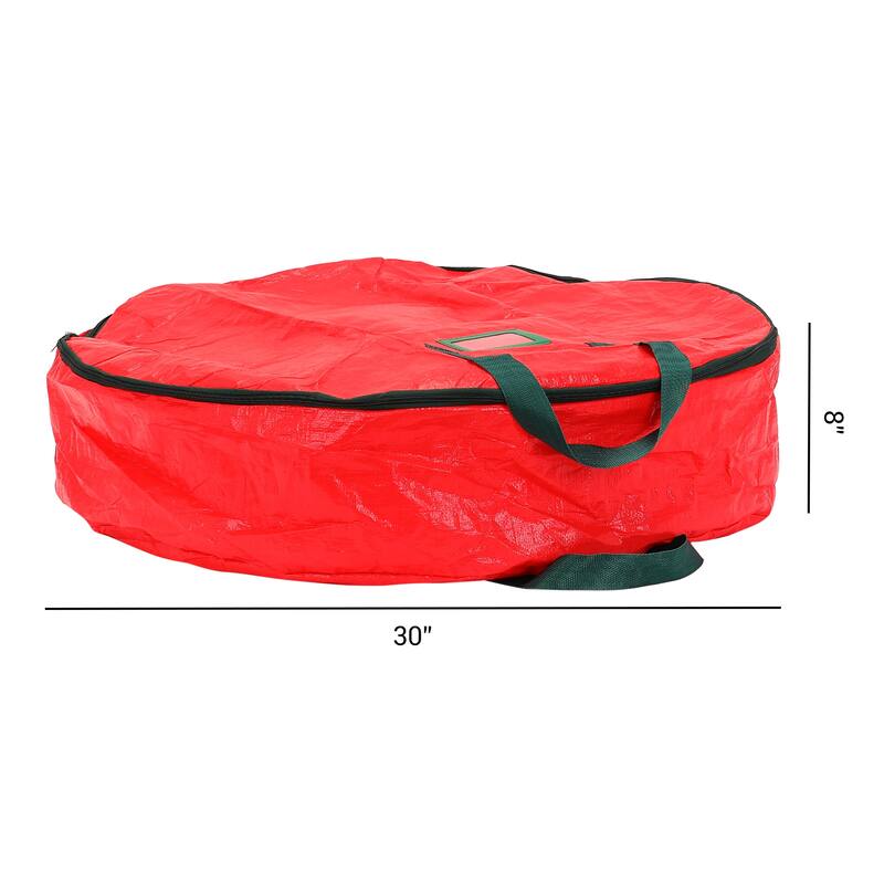 1 Pack Foldable Round Waterproof Storage Bags with Handles, Moving Bags for Clothes, Comforters, Closet Organizers - Red - 30*8in