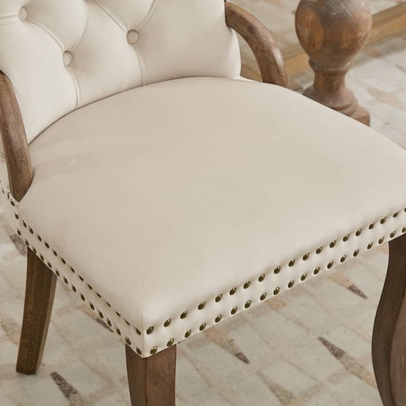Velvet Dining Chairs with Tufted Trim & Copper Nail Accents - Set of 2