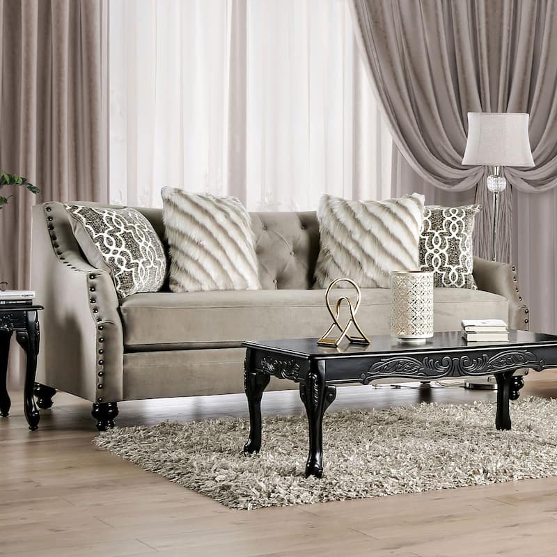 Small Burlap Weave Sofa with Single Cushion Seat in Light Brown