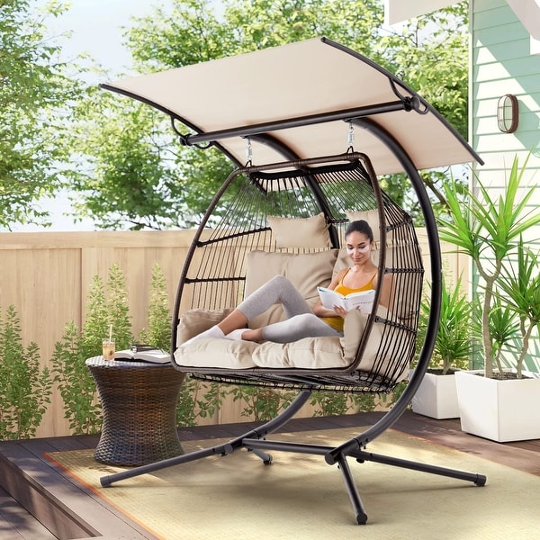 hanging double egg chair with cushion and stand